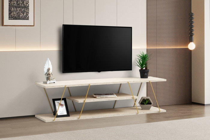 Hanah Home Soporte de TV Canaz - Gold, Travertine Hanah Home Soporte de TV Canaz - Gold, Travertine